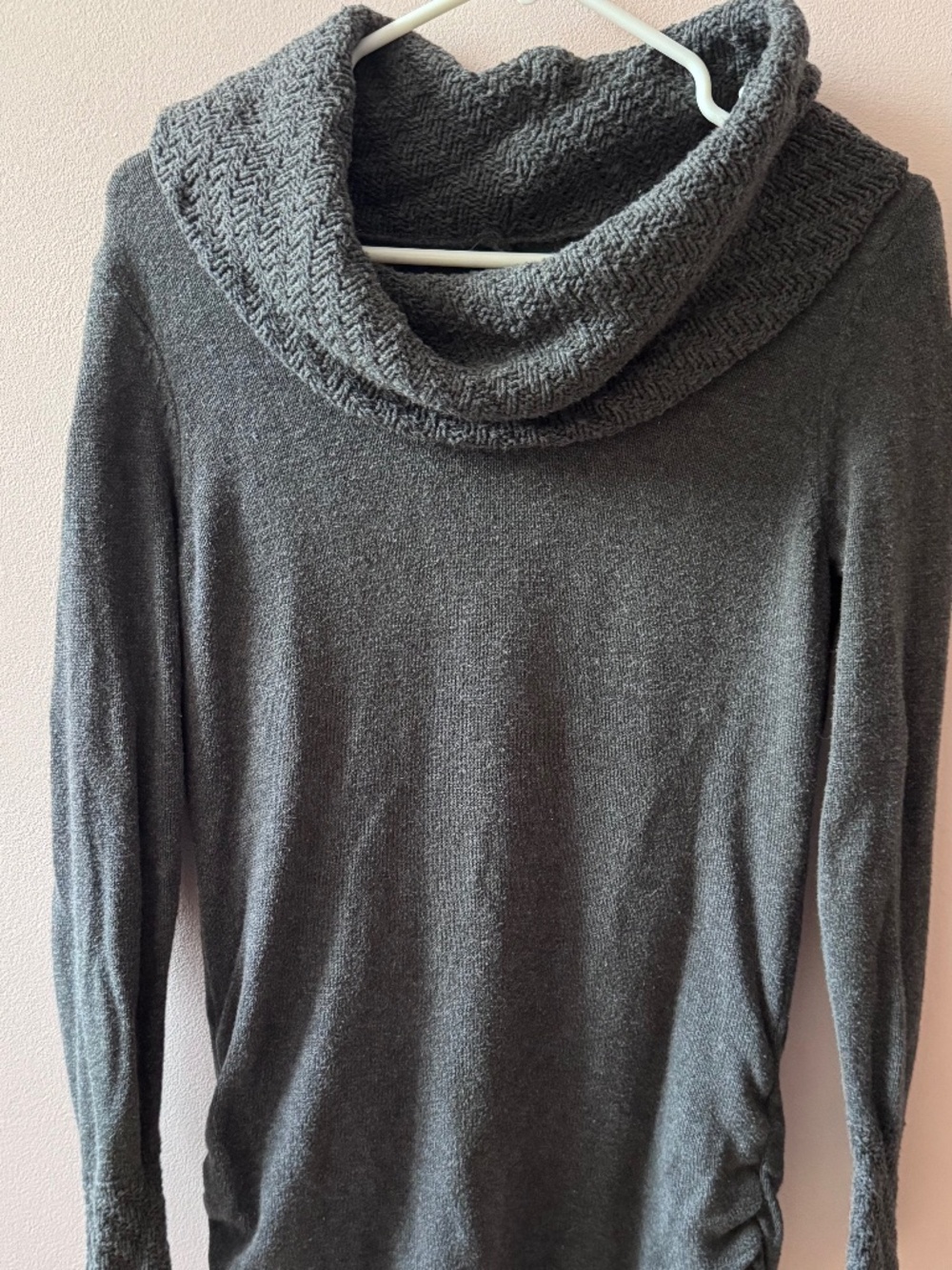 Calvin Klein Gray Cowl Neck Sweater Tunic - 100% Cotton - Medium - Ruched Sides